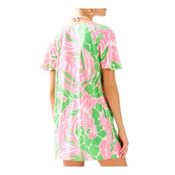 Lilly Pulitzer Bonita Cover Up Dress Tunic V Neck Mini Cotton Pink Green Size XS - Picture 2 of 10
